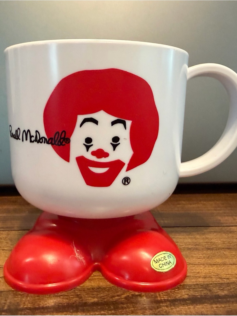 NEW 1980 Ronald McDonald's White Mug w/ Red Ronald Face and Red Shoe Base